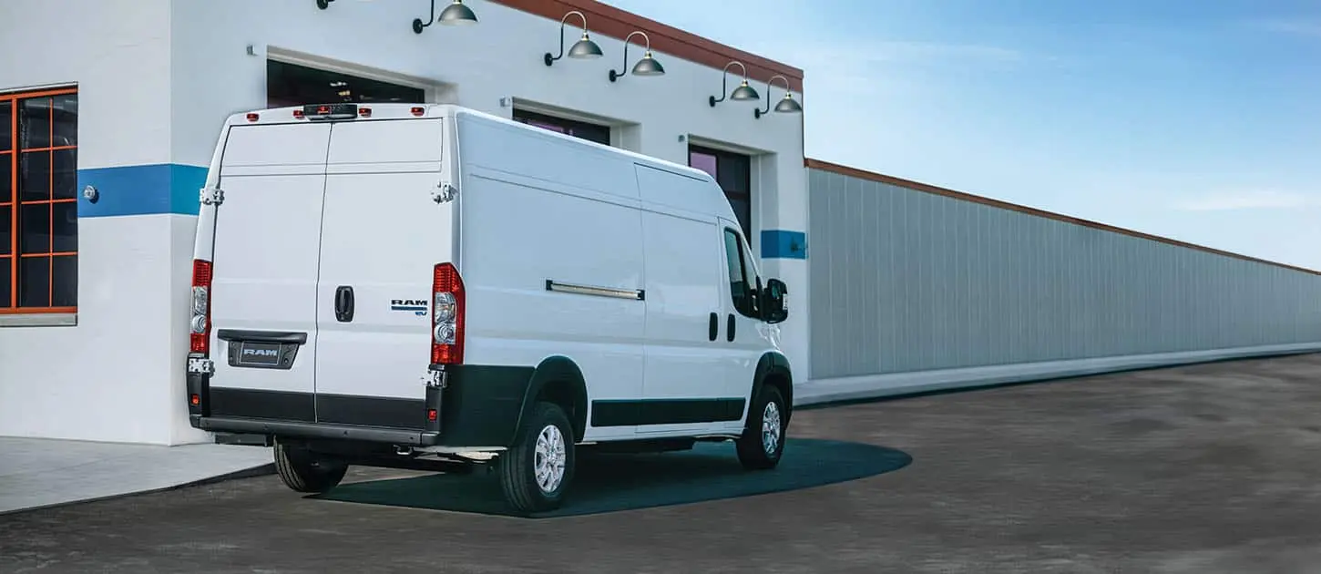 2024 RAM ProMaster EV rear view parked - Commercial electric van with zero emissions